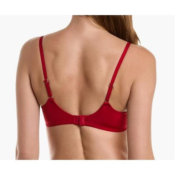 Le Mystere Sheer Lace Allure Demi Bra Size 32DDD Cherry Red Underwire - Picture 2 of 7
